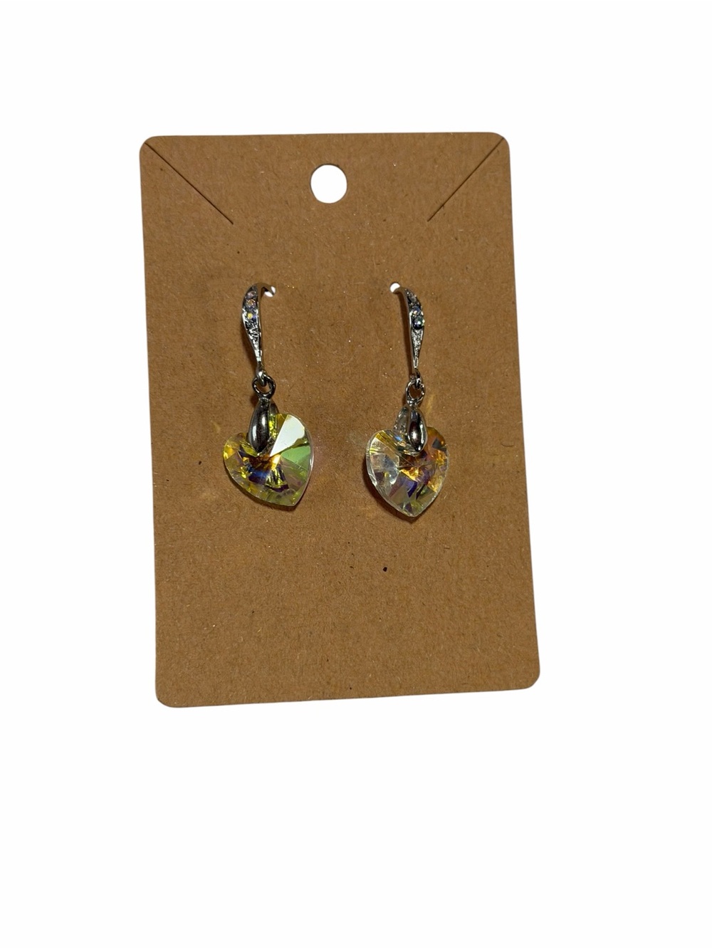 Crystal Heart Drop Earrings - Iridescent Yellow -